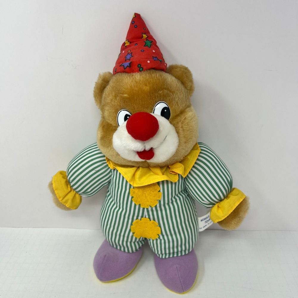 Kuddle Toys Clown Bear Plush Kids Brown Green Striped Vintage Collectible